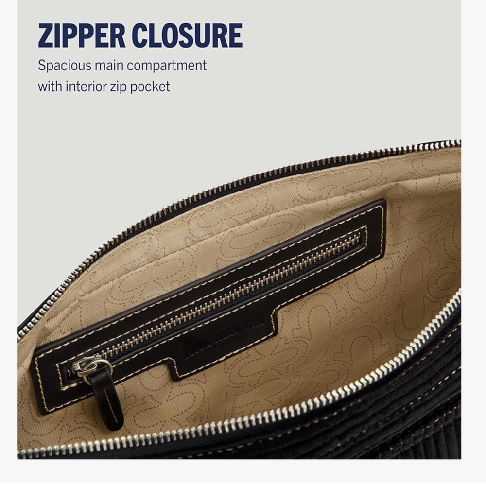 True Religion Black Crescent Shoulder Bag with Cream Strap - Picture 3 of 11